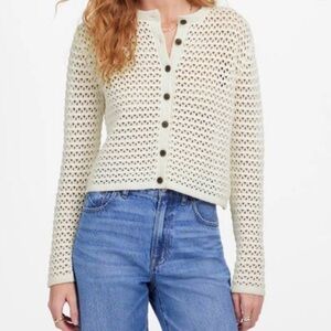 Madewell Open-Stitch Crew Cardigan | M | Cream / White